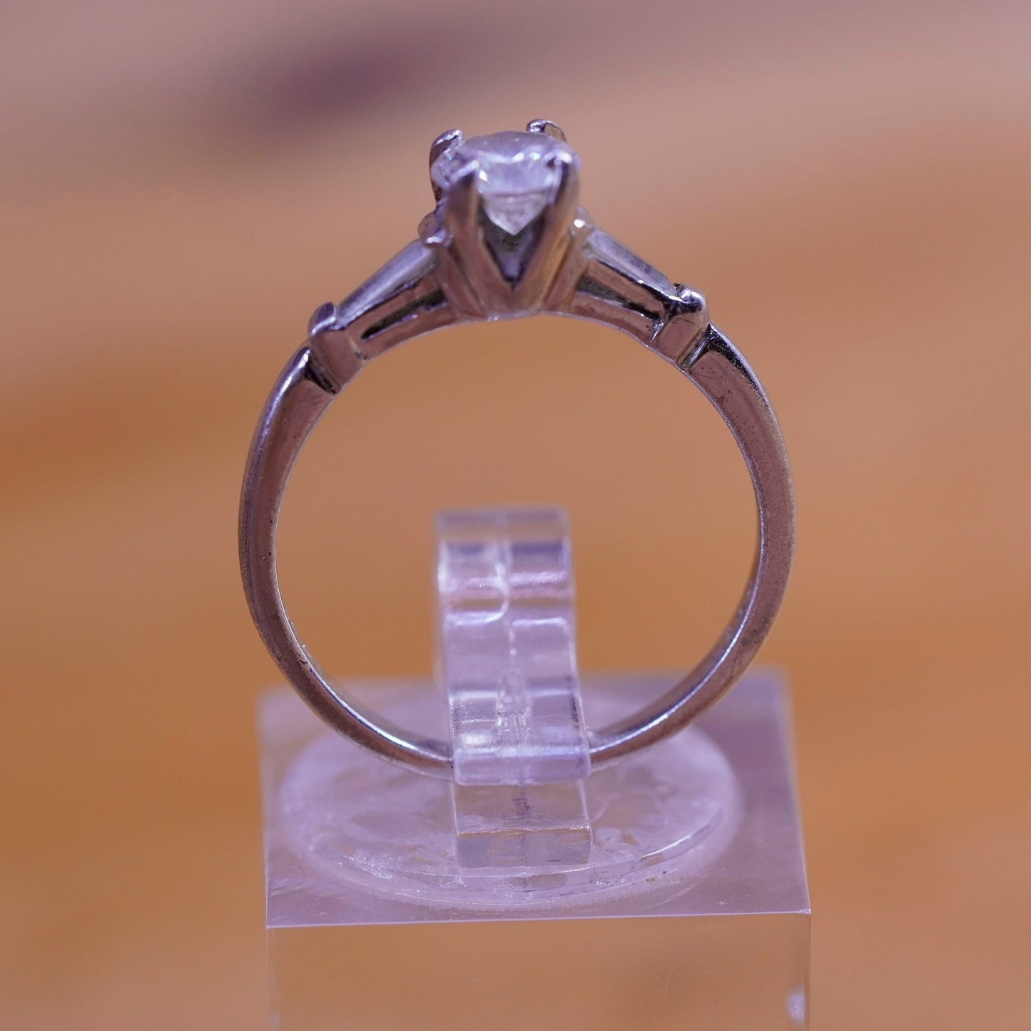Size 6, vintage Sterling silver handmade ring, 925 engagement band with cz