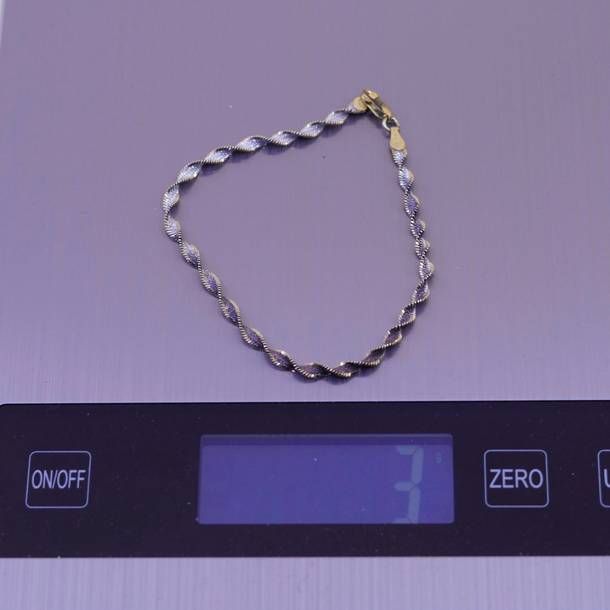 7.75”, vermeil gold sterling silver bracelet, 925 twisted herringbone chain