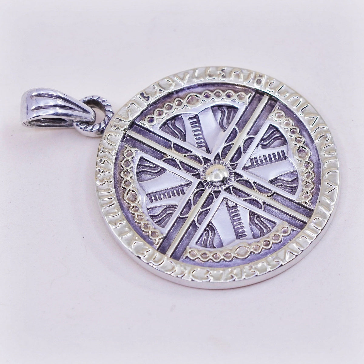 two tone 14K gold filled sterling silver handmade pendant, 925 compass charm