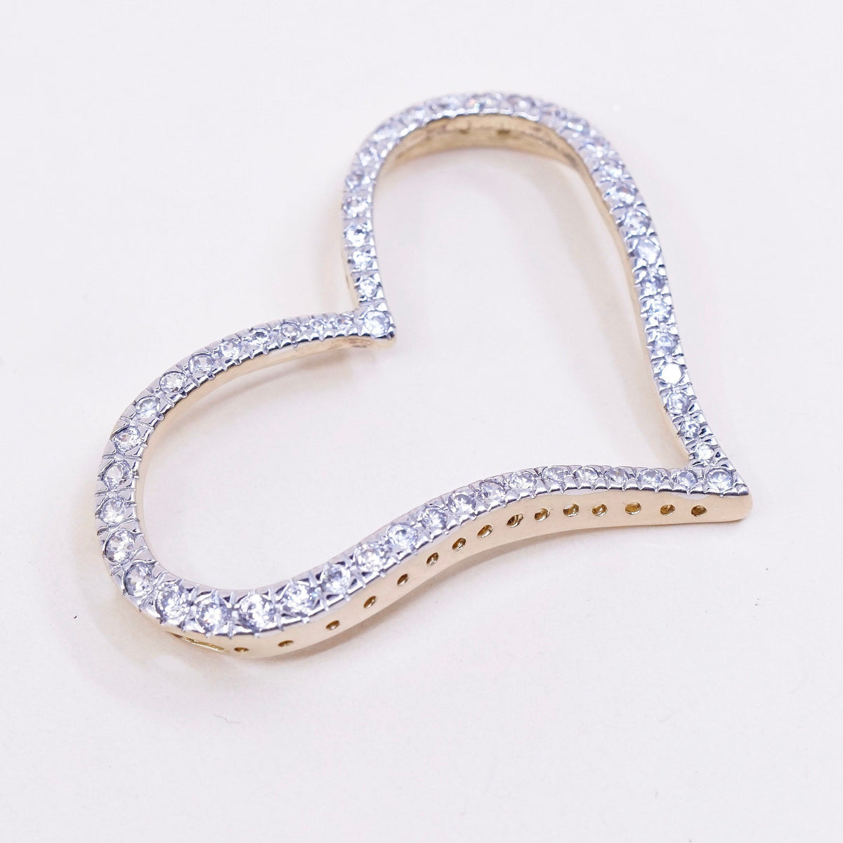 vintage vermeil Gold over Sterling silver pendant, 925 heart pendant with cz
