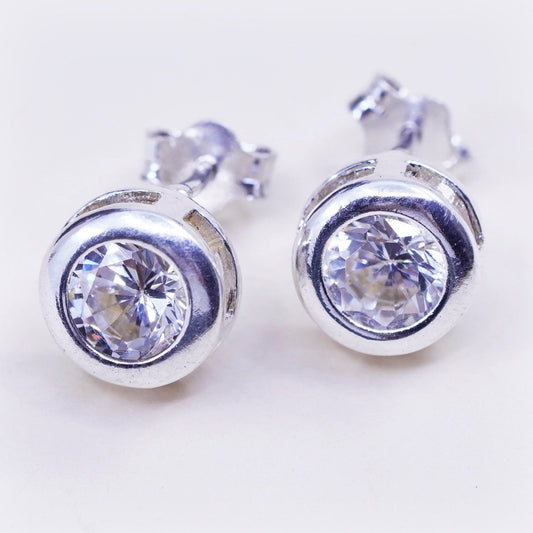 Vintage sterling 925 silver cz studs, fashion minimalist earrings
