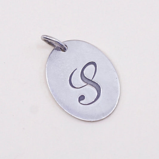 Vintage MWS sterling silver handmade pendant, 925 tag charm with initial “S”