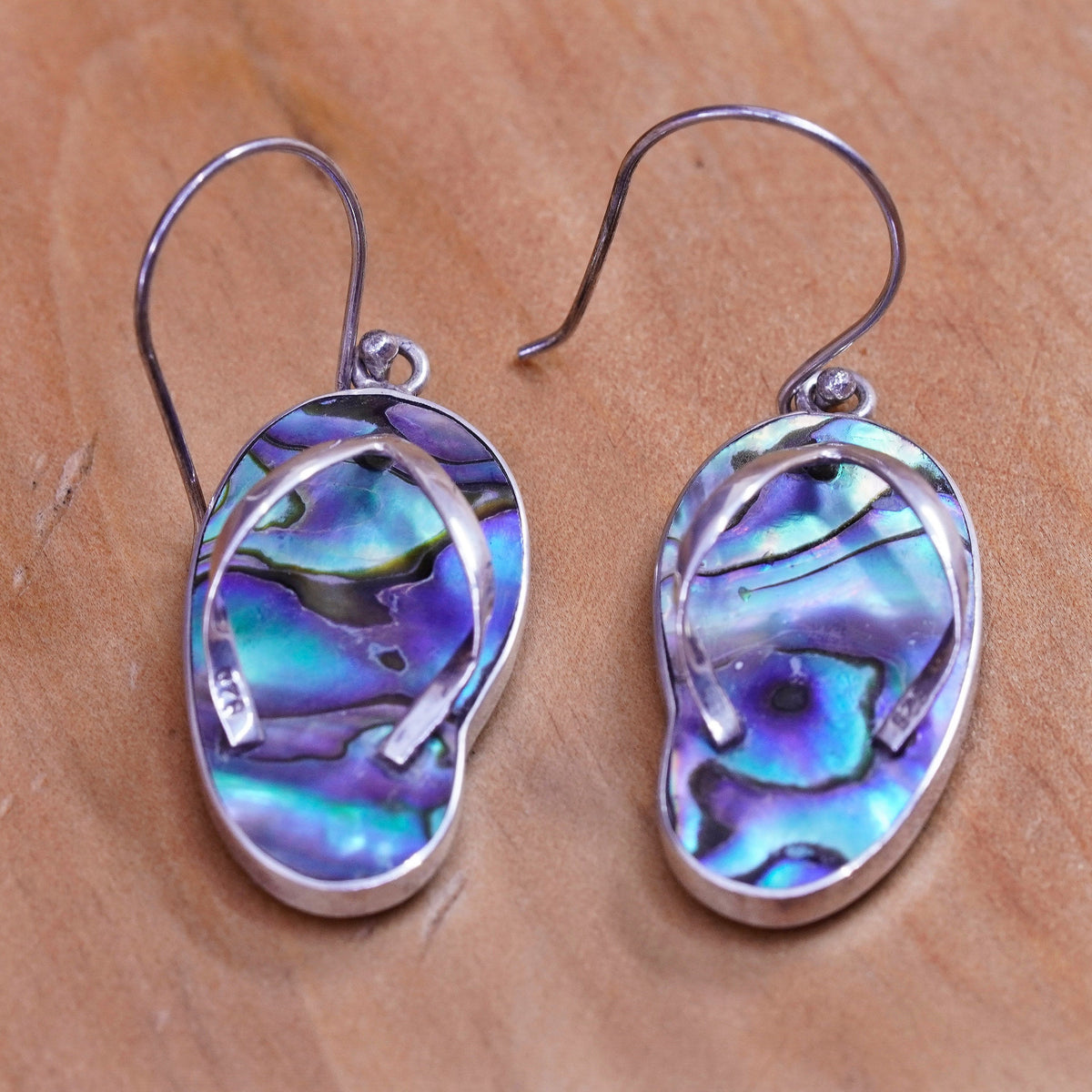 Vintage Sterling 925 silver handmade sandal flip flop earrings with abalone