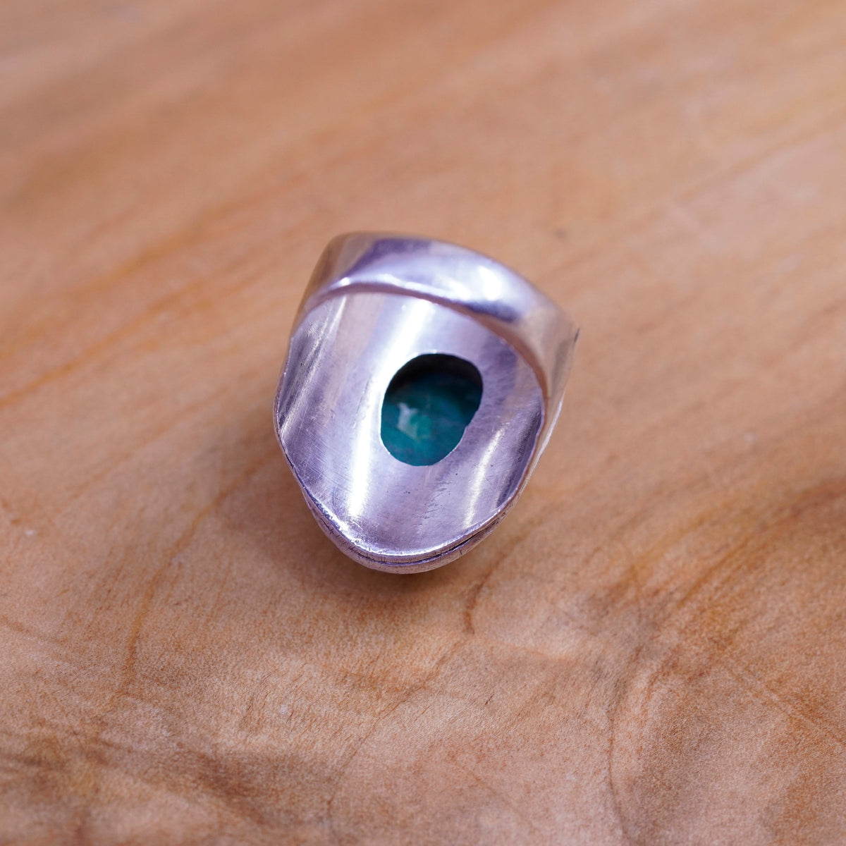 Size 5.5, vintage Mexico Sterling 925 silver handmade ring band with malachite