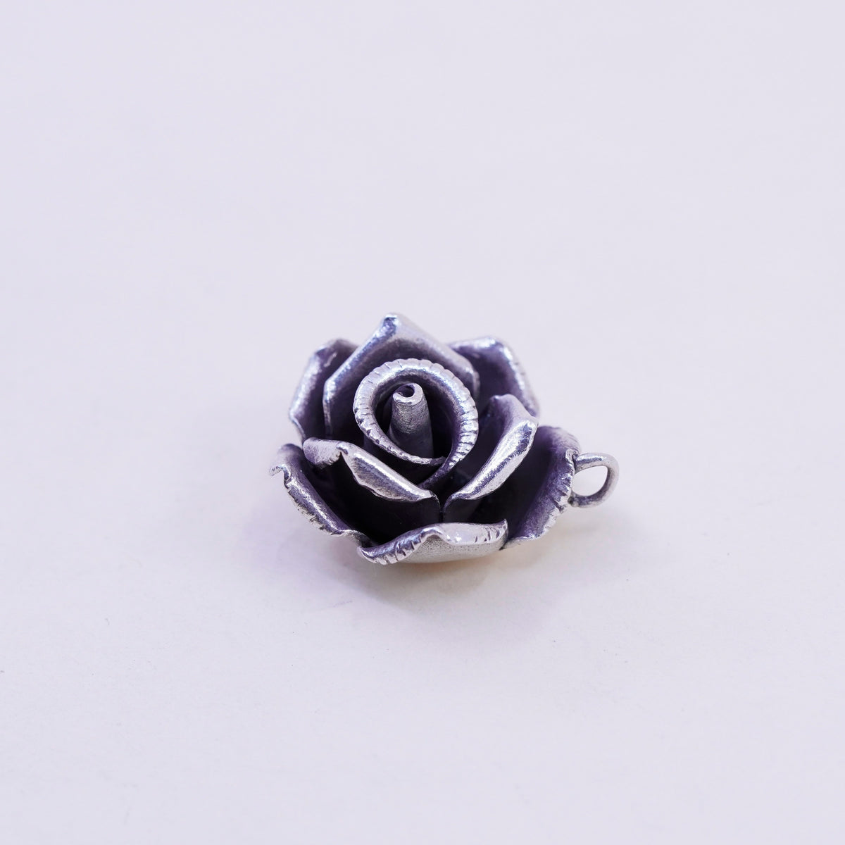Vintage Mexico Sterling silver handmade pendant, 925 3D rose flower