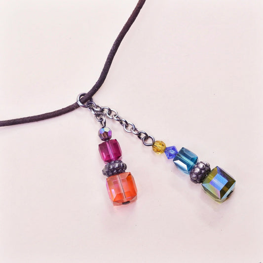 16+2”, Emily Ray brown leather necklace Sterling 925 silver crystal pendant