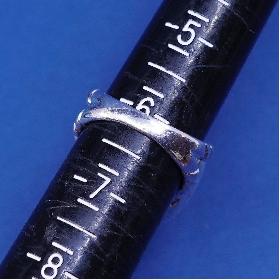 Size 6, vtg Sterling silver handmade ring, 925 w/ checker cut moonstone