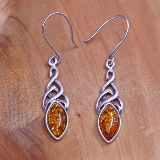 Vintage Sterling 925 silver handmade earrings with Amber bead