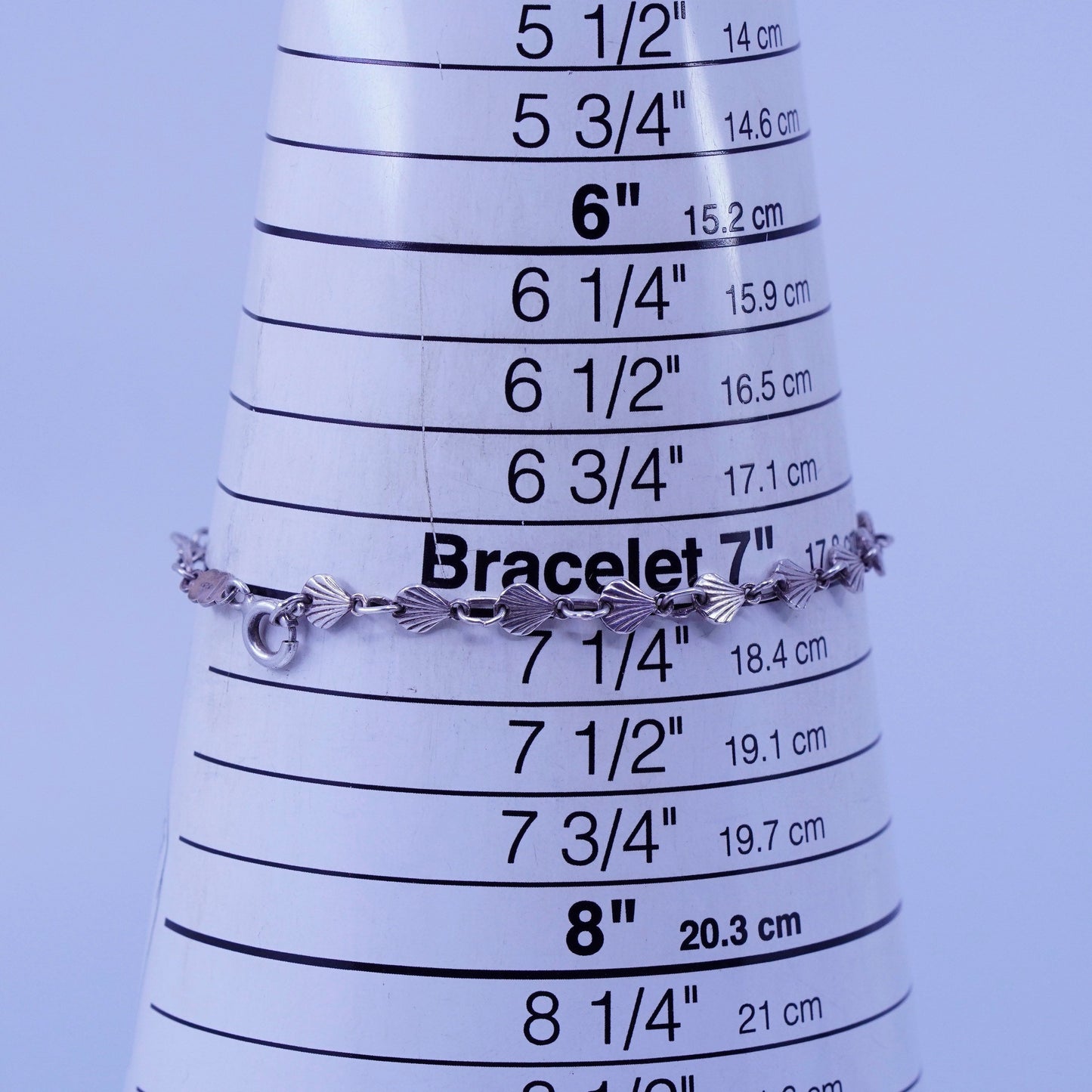 7”, Vintage Italy Sterling 925 silver handmade bracelet, shell link chain