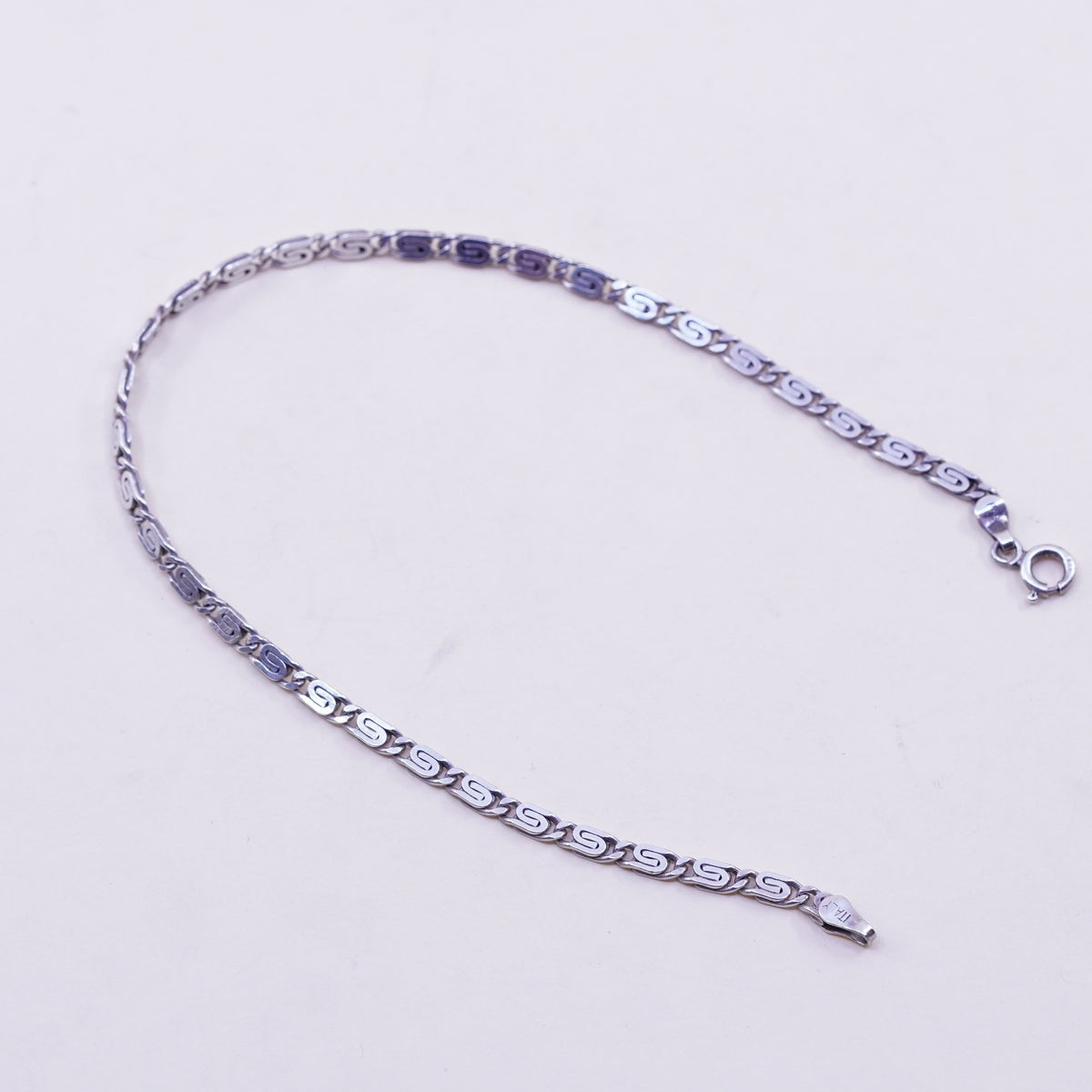 9.25”, Vintage sterling silver flatten nugget bracelet anklet, 925 silver chain