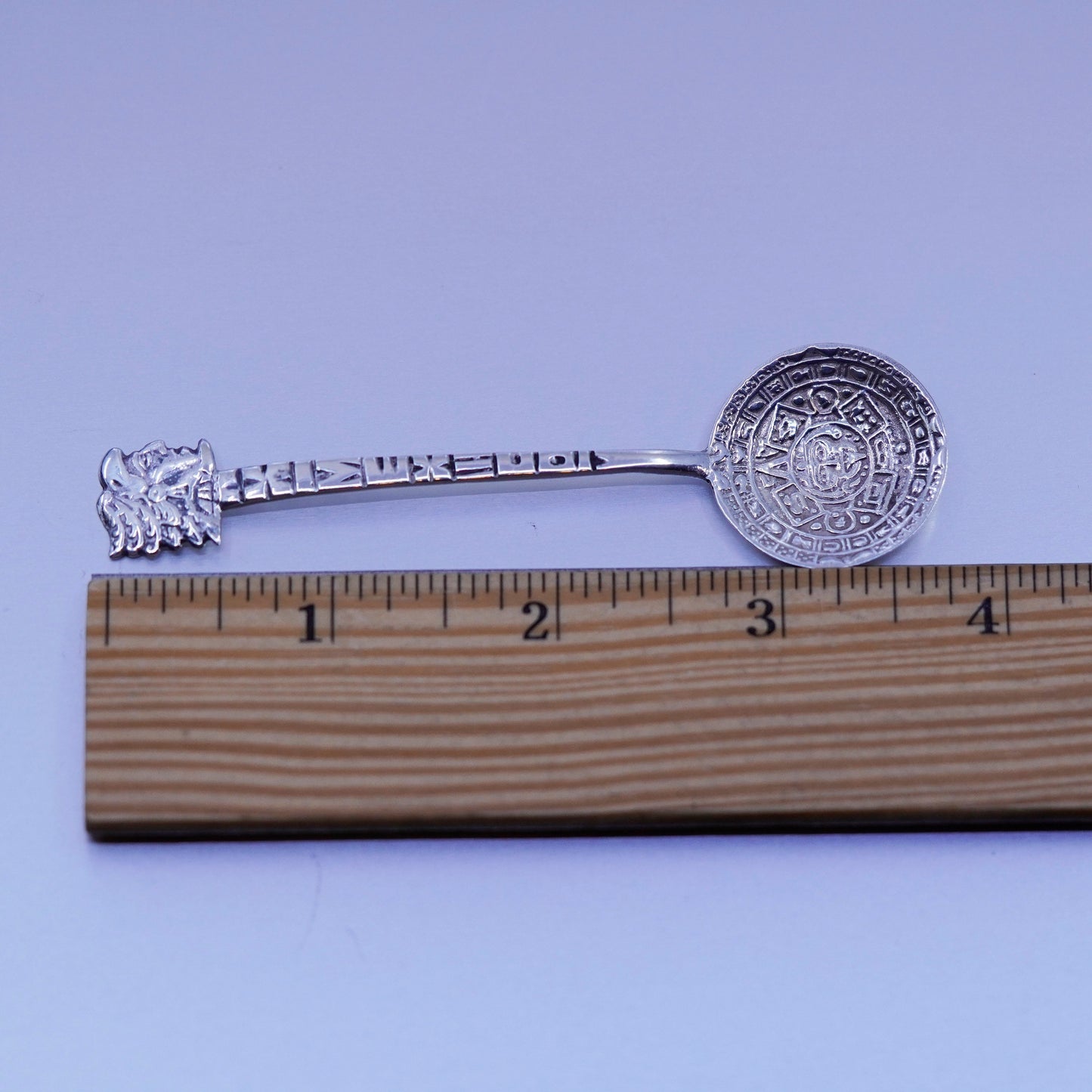 Vintage Sterling 925 silver handmade Mayan calendar spoon