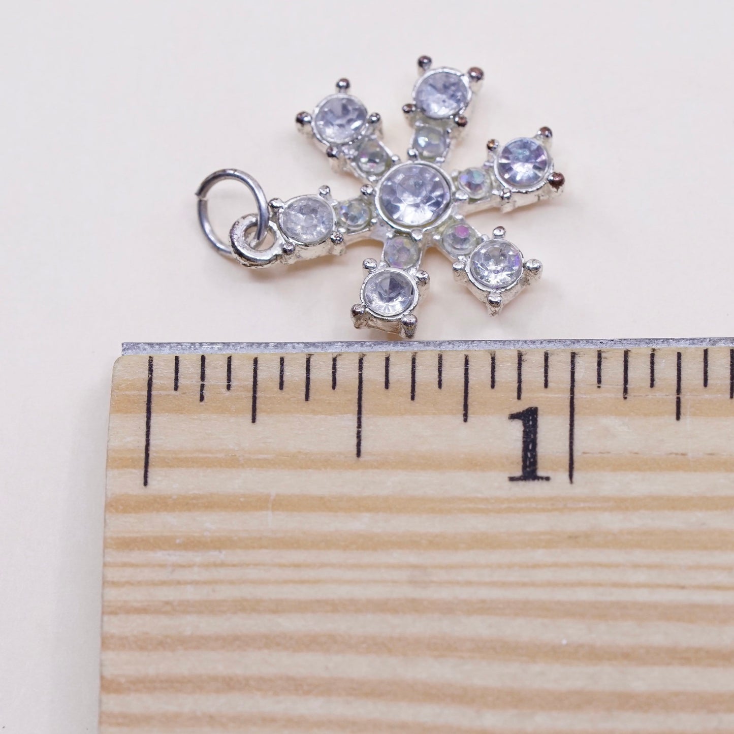 Vintage silver tone snowflake pendant charm with Cz