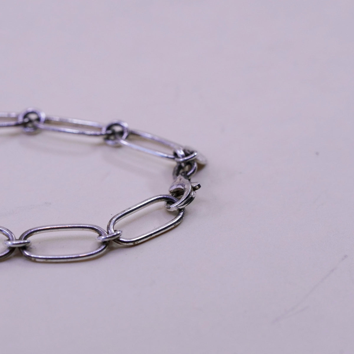 8.25”, Vintage sterling silver handmade bracelet, 925 oval chain sandal charm