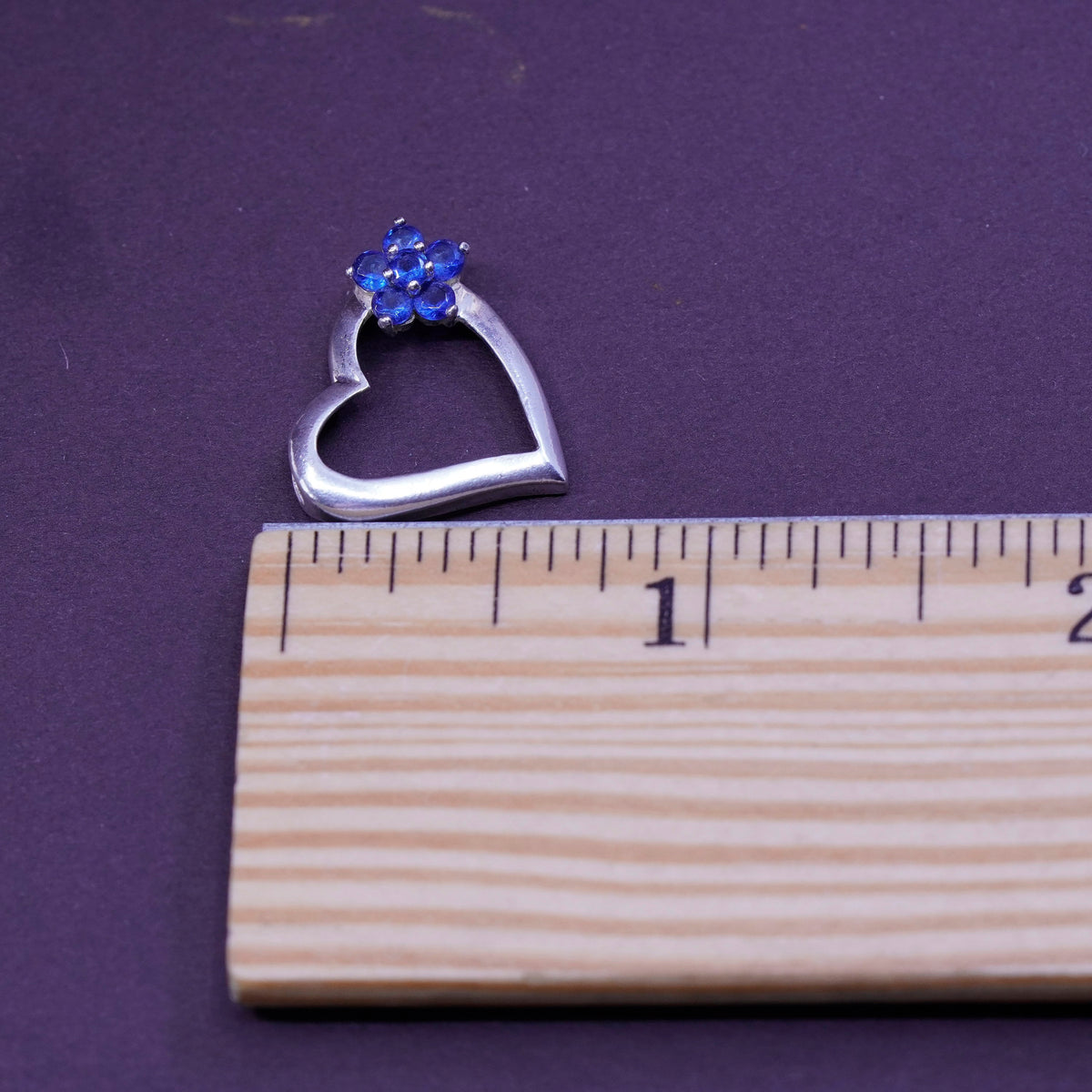 Vintage sterling silver pendant, 925 heart with sapphire and diamonds
