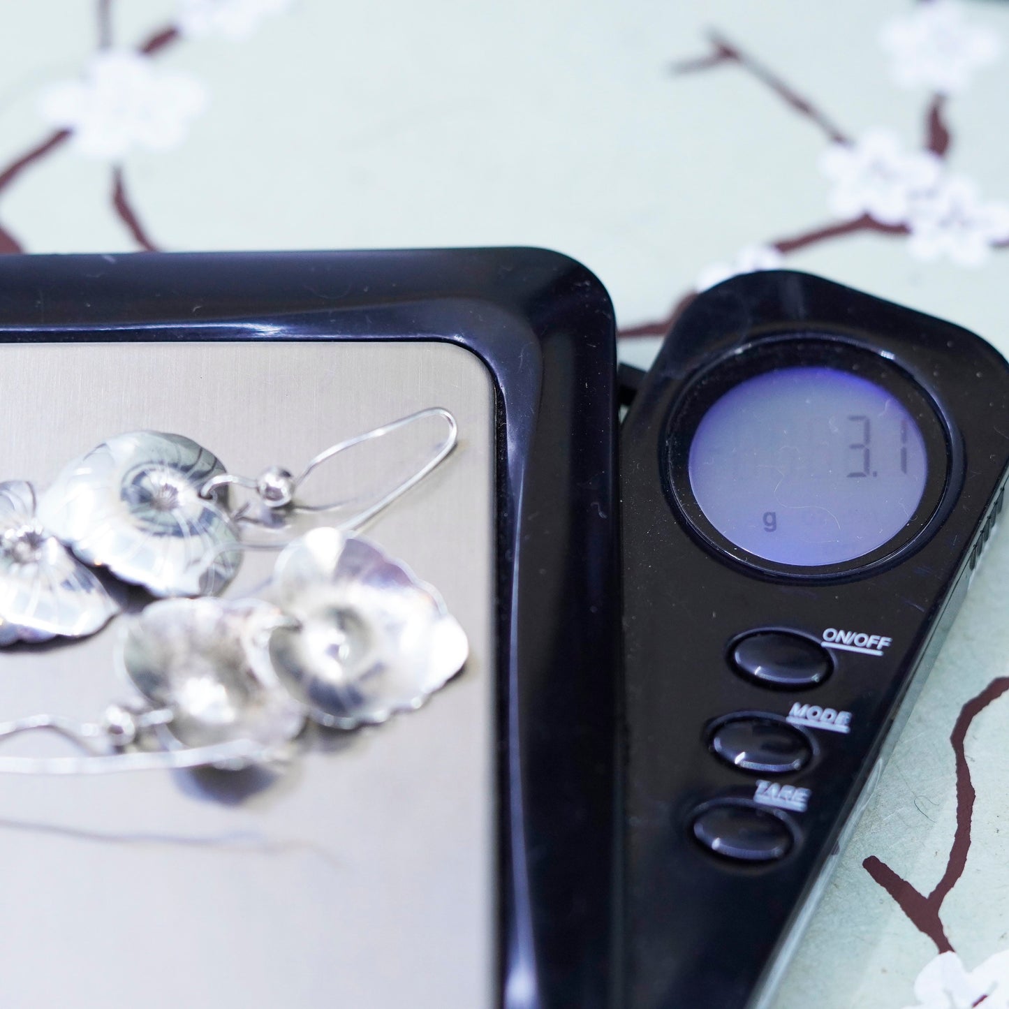 Vintage Sterling silver handmade earrings, geometric drops, leaf drops