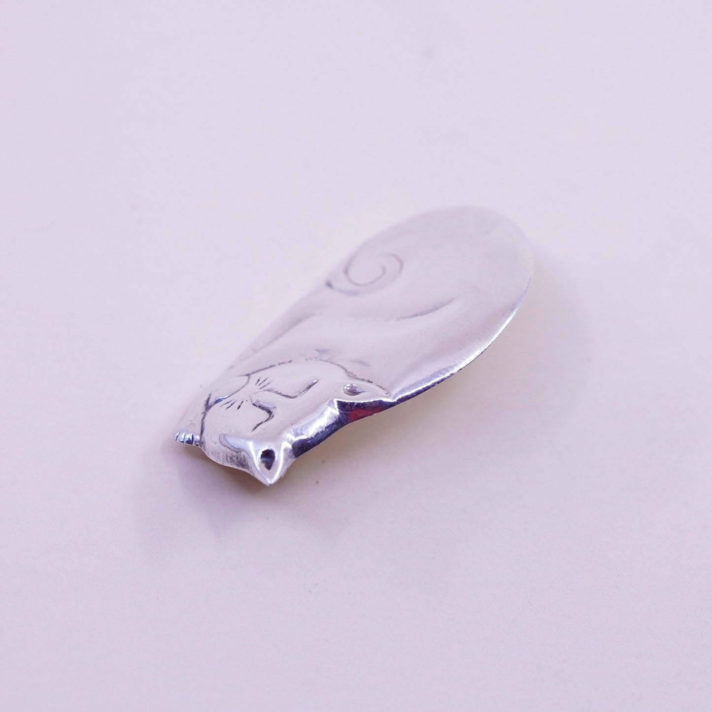 Vintage sterling 925 silver cat brooch, Southwestern handmade antique pin