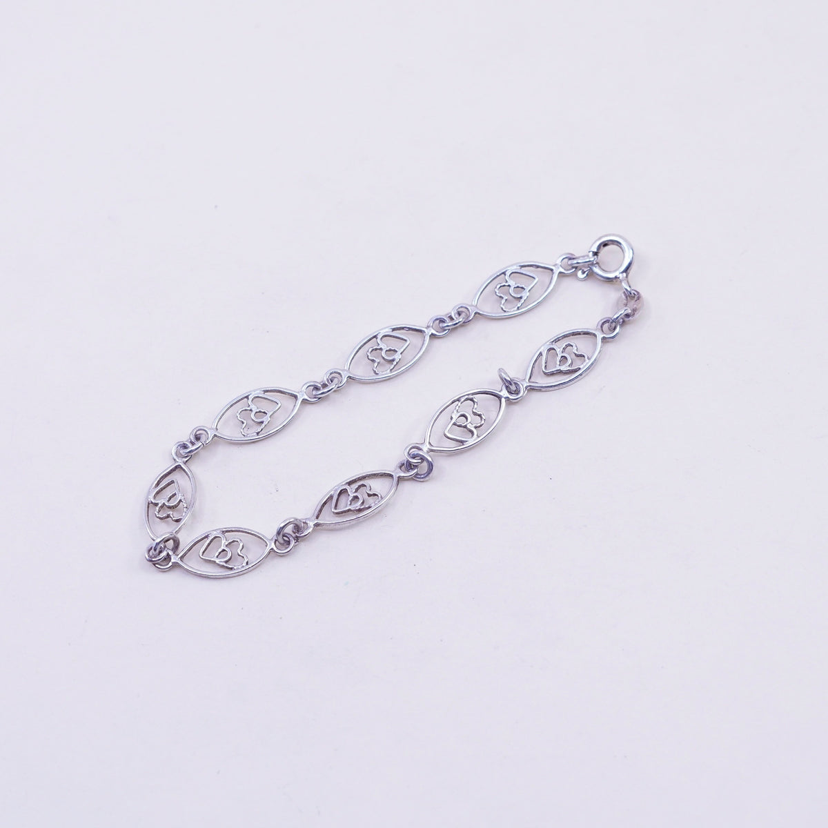 6.5”, Vintage sterling silver double heart chain, handmade 925 bracelet
