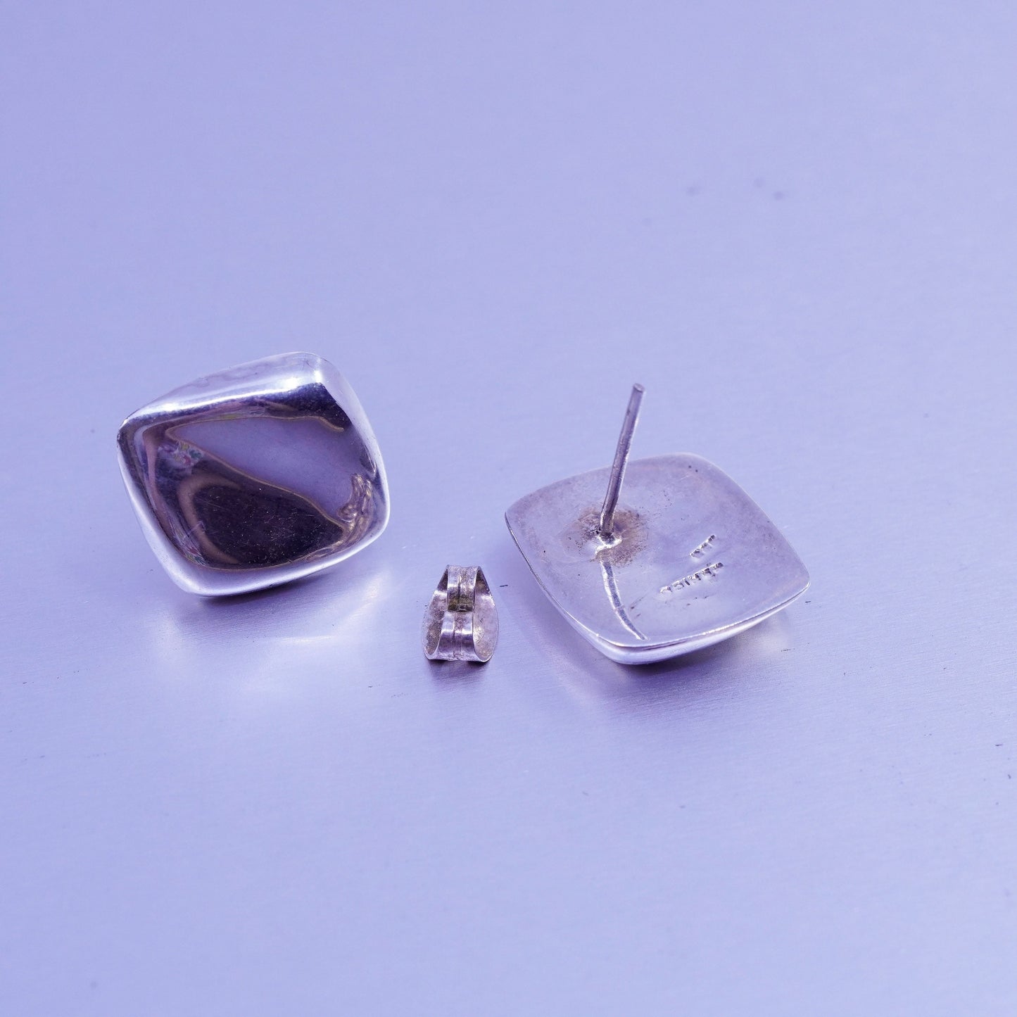 Vintage Sterling 925 silver handmade earrings, square studs