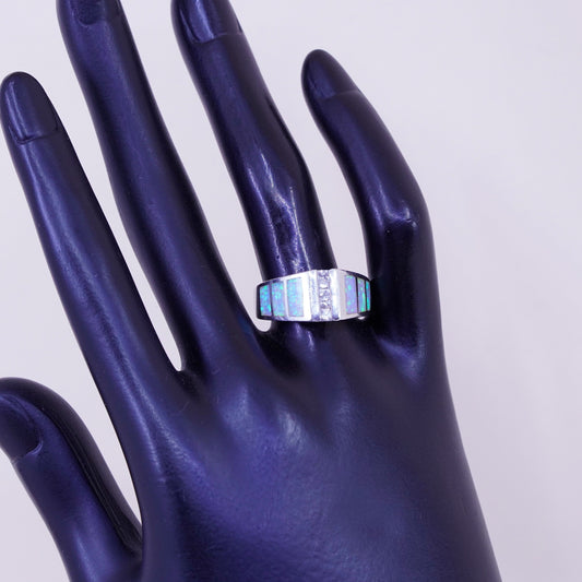 Size 8, vintage Sterling silver handmade ring, 925 band with fire opal and cz