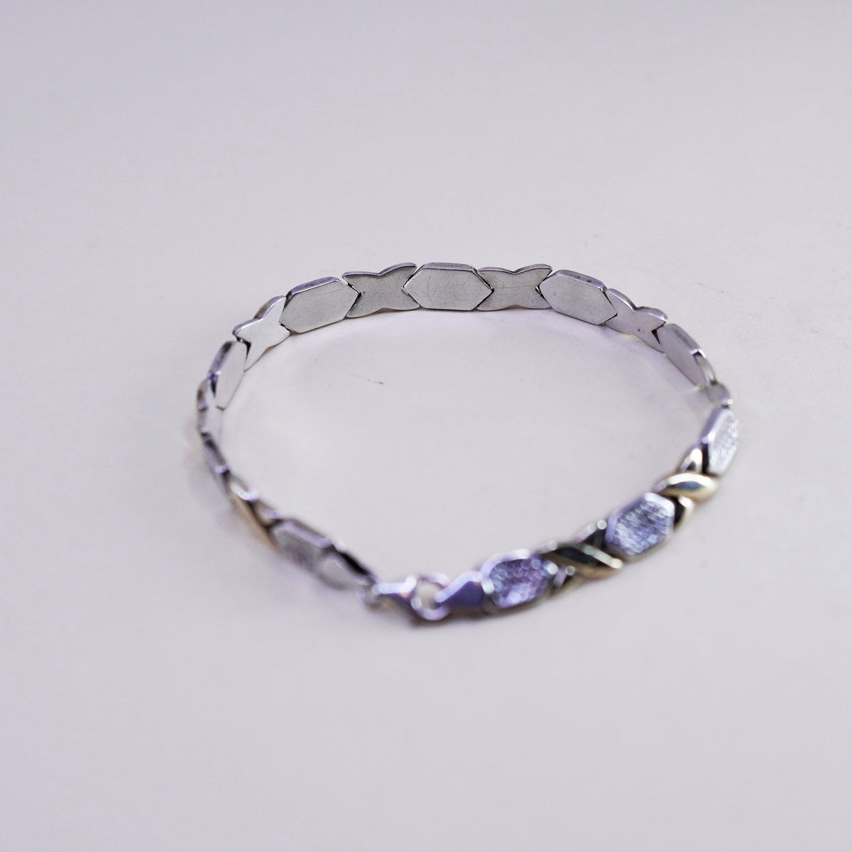 8”, Vintage turkey two tone sterling silver bracelet, Italian 925 XOXO chain