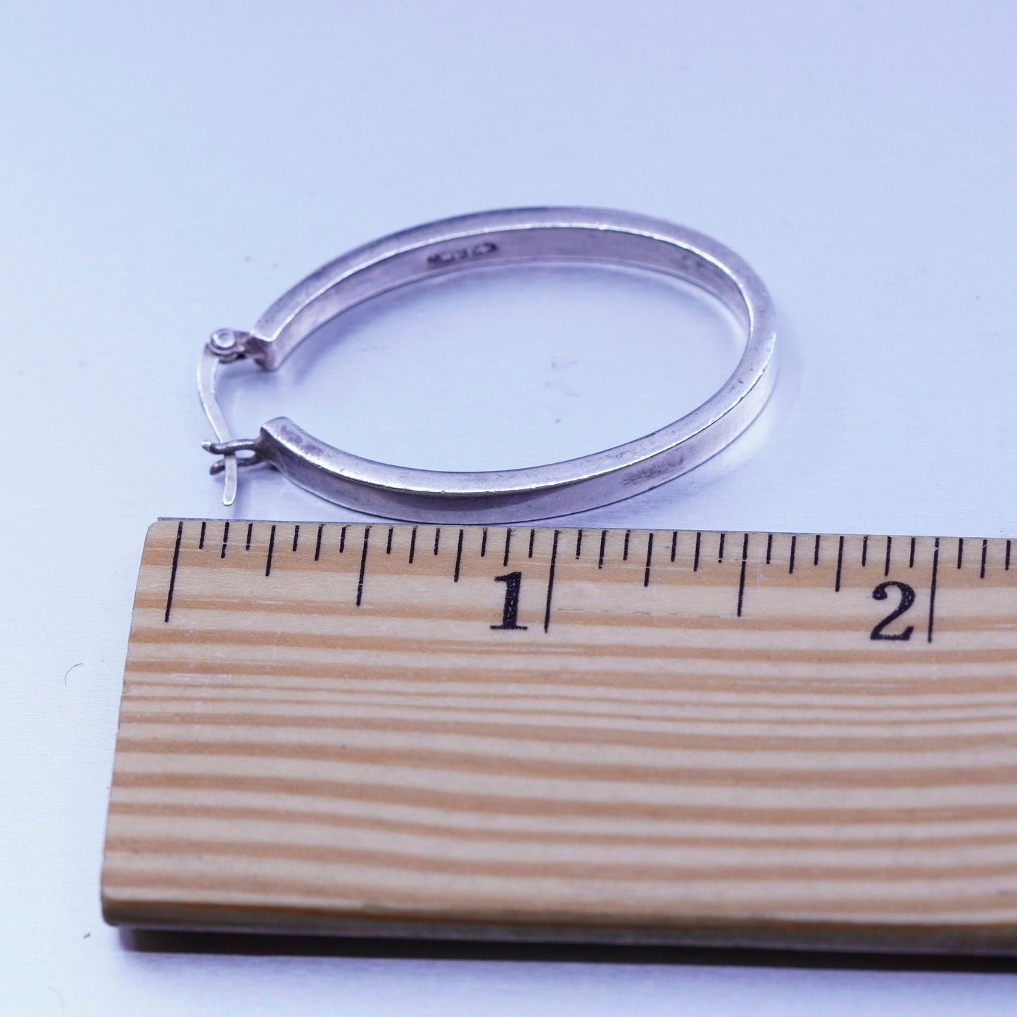 1.5”, vintage MJ Sterling silver handmade earrings, 925 simple oval hoops