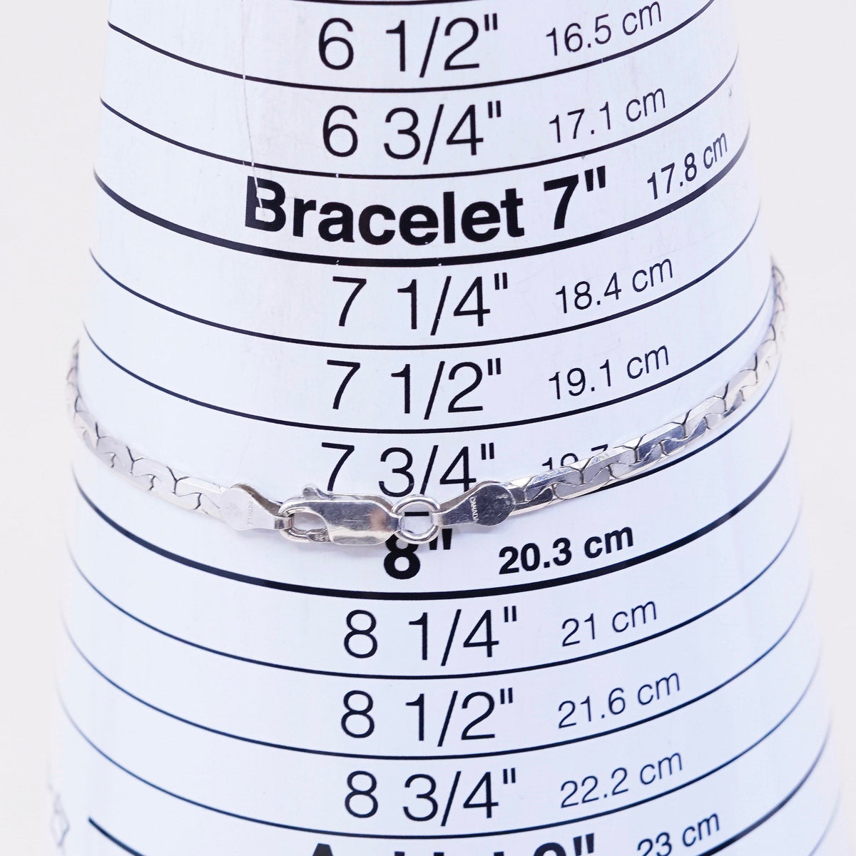 7.75”, 4mm, Vintage sterling silver flatten nugget bracelet, 925 silver chain