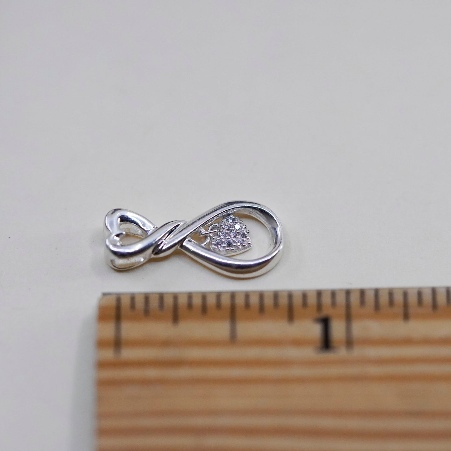 Vintage sterling silver pendant, 925 double hearts with Cz
