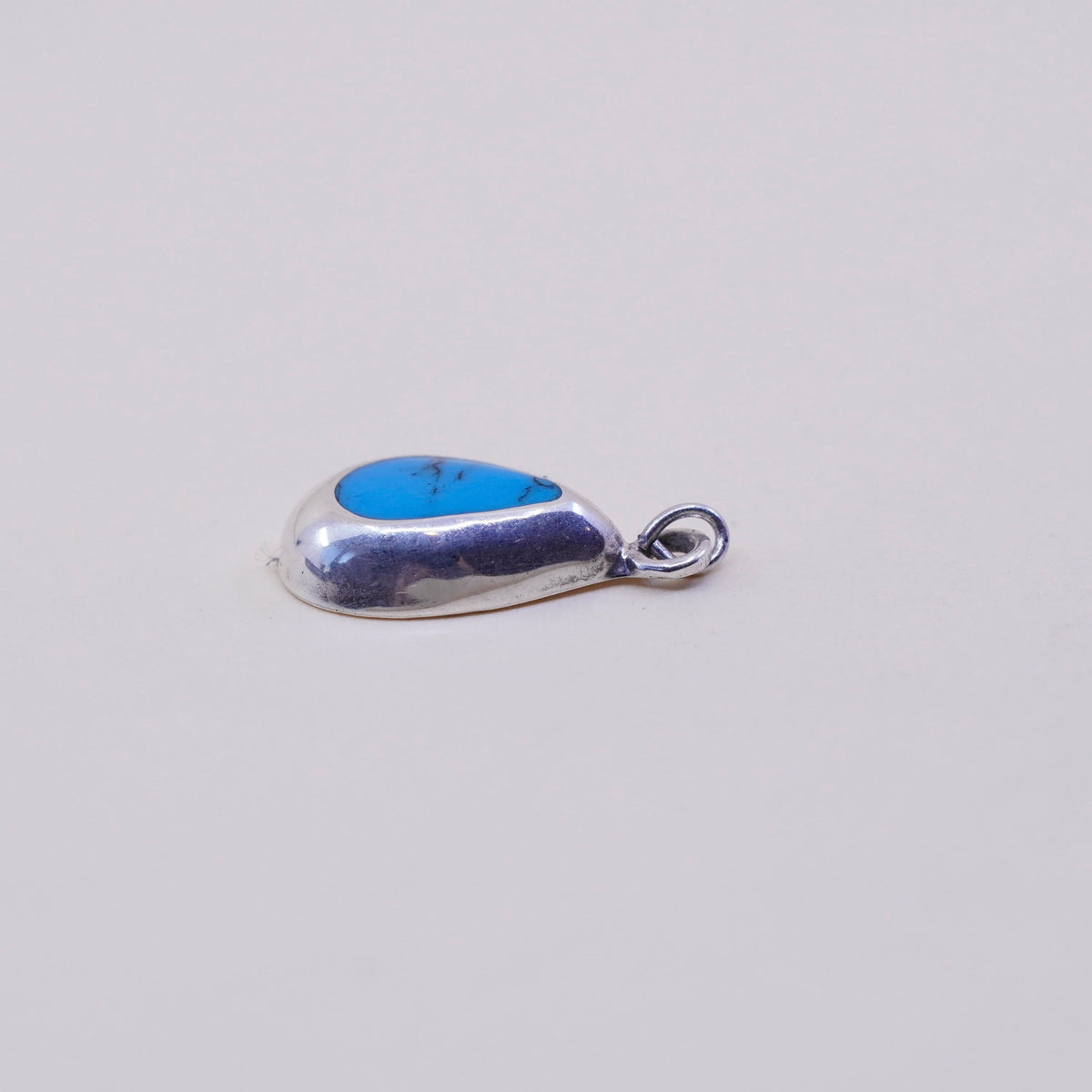 Vintage Sterling silver handmade pendant, 925 teardrop charm with turquoise