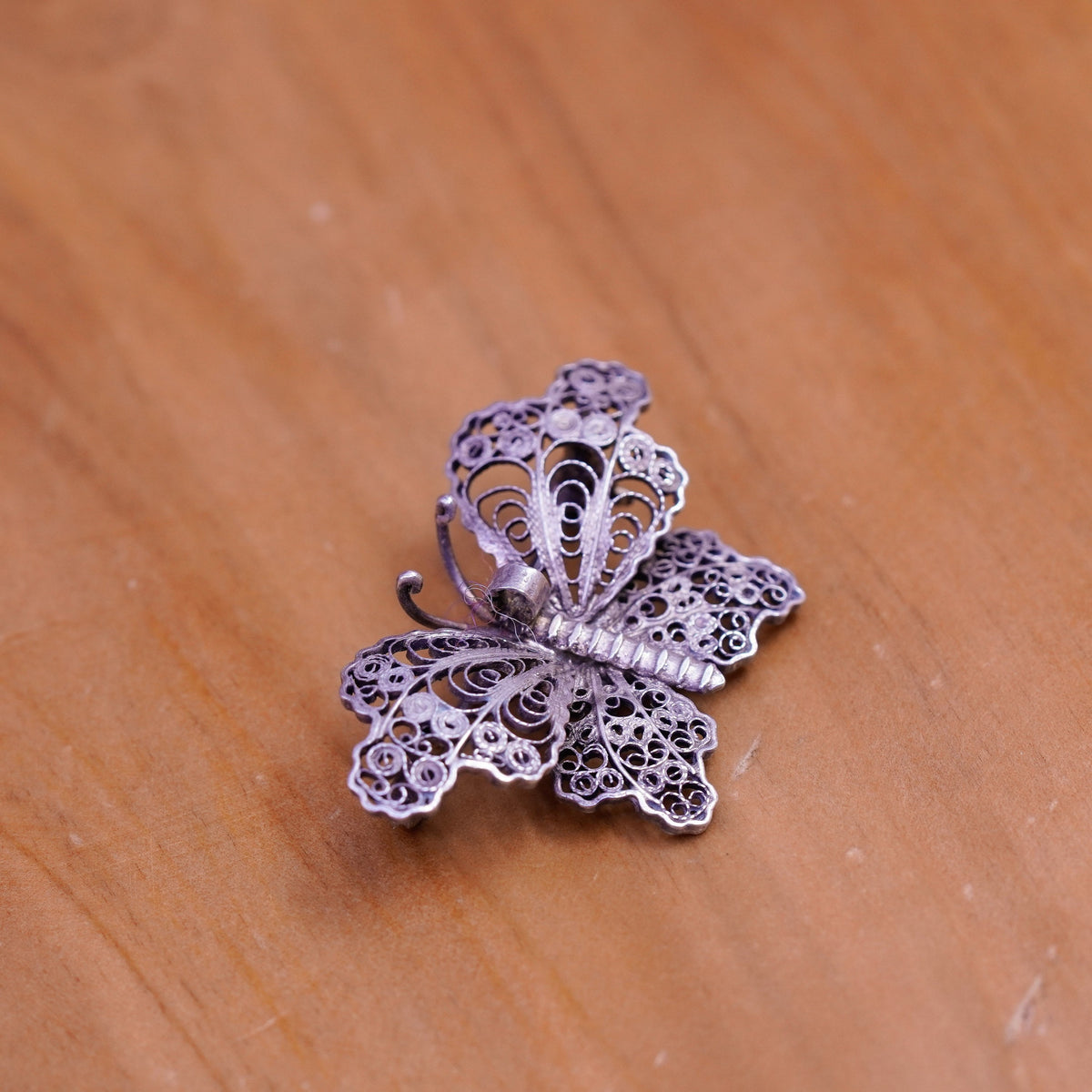 Vintage handmade sterling 925 silver filigree butterfly brooch