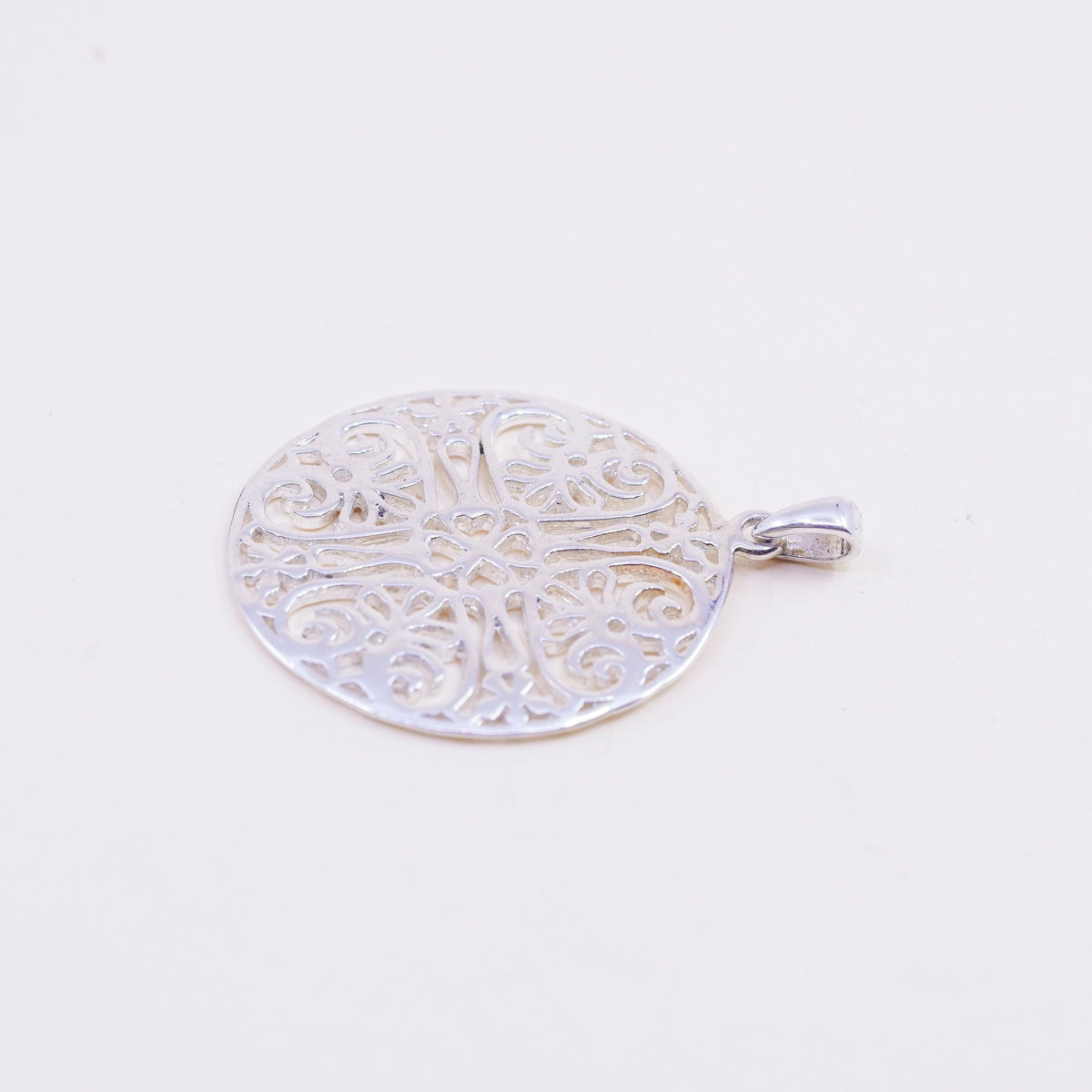 Irish Celtic knot sterling silver pendant, 925 filigree heart clover circle