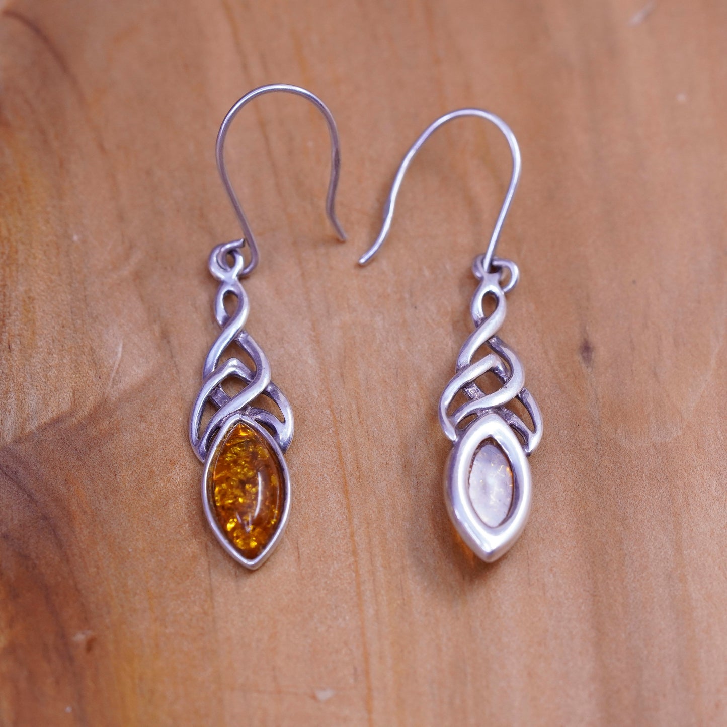 Vintage Sterling 925 silver handmade earrings with Amber bead