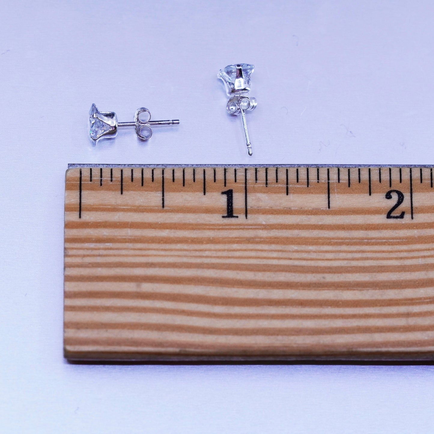 4mm, Vintage Sterling 925 silver handmade earrings, square cz studs