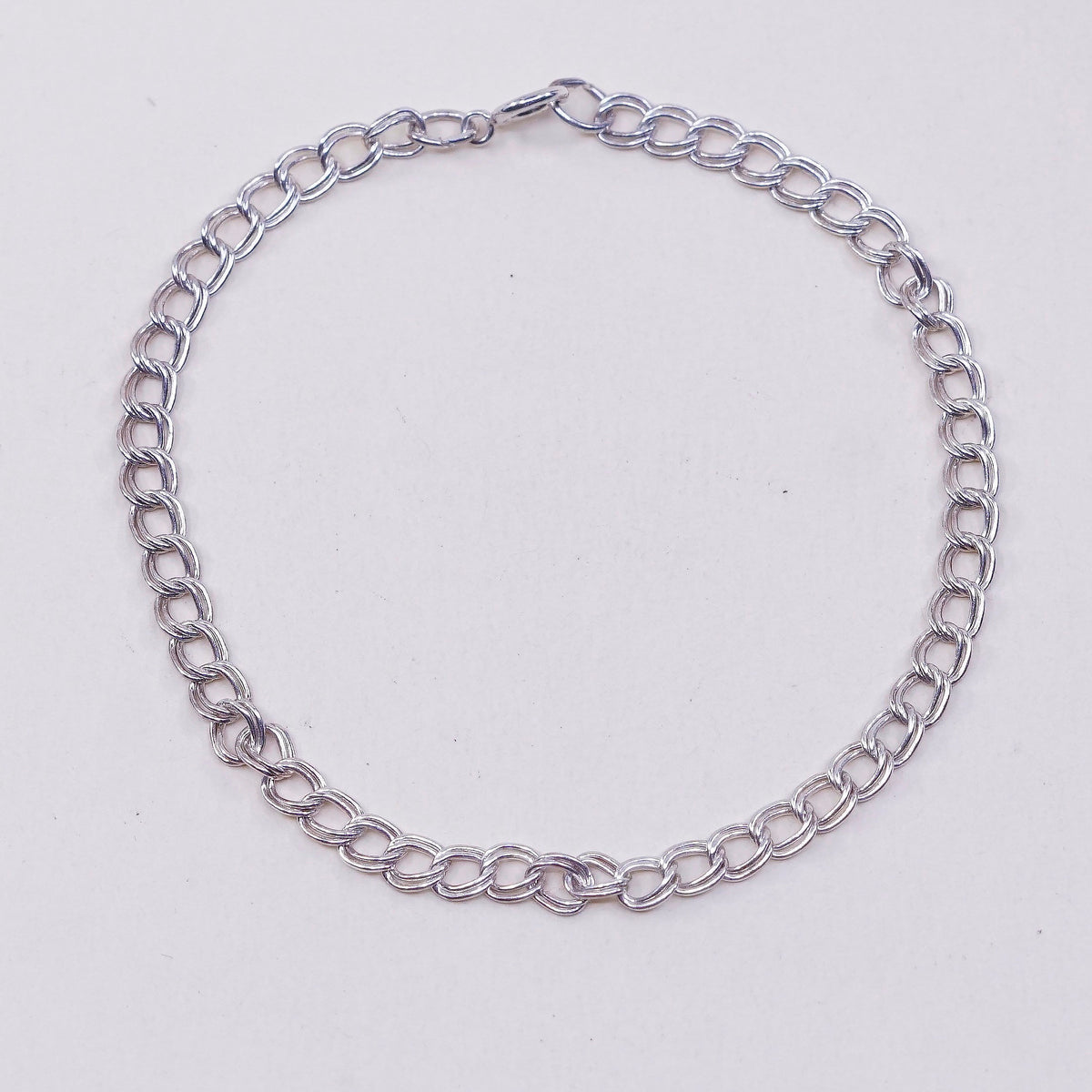 7”, vtg sterling silver double curb chain, solid 925 silver bracelet