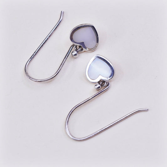 Vintage sterling 925 silver handmade earrings with heart white Mother of pearl