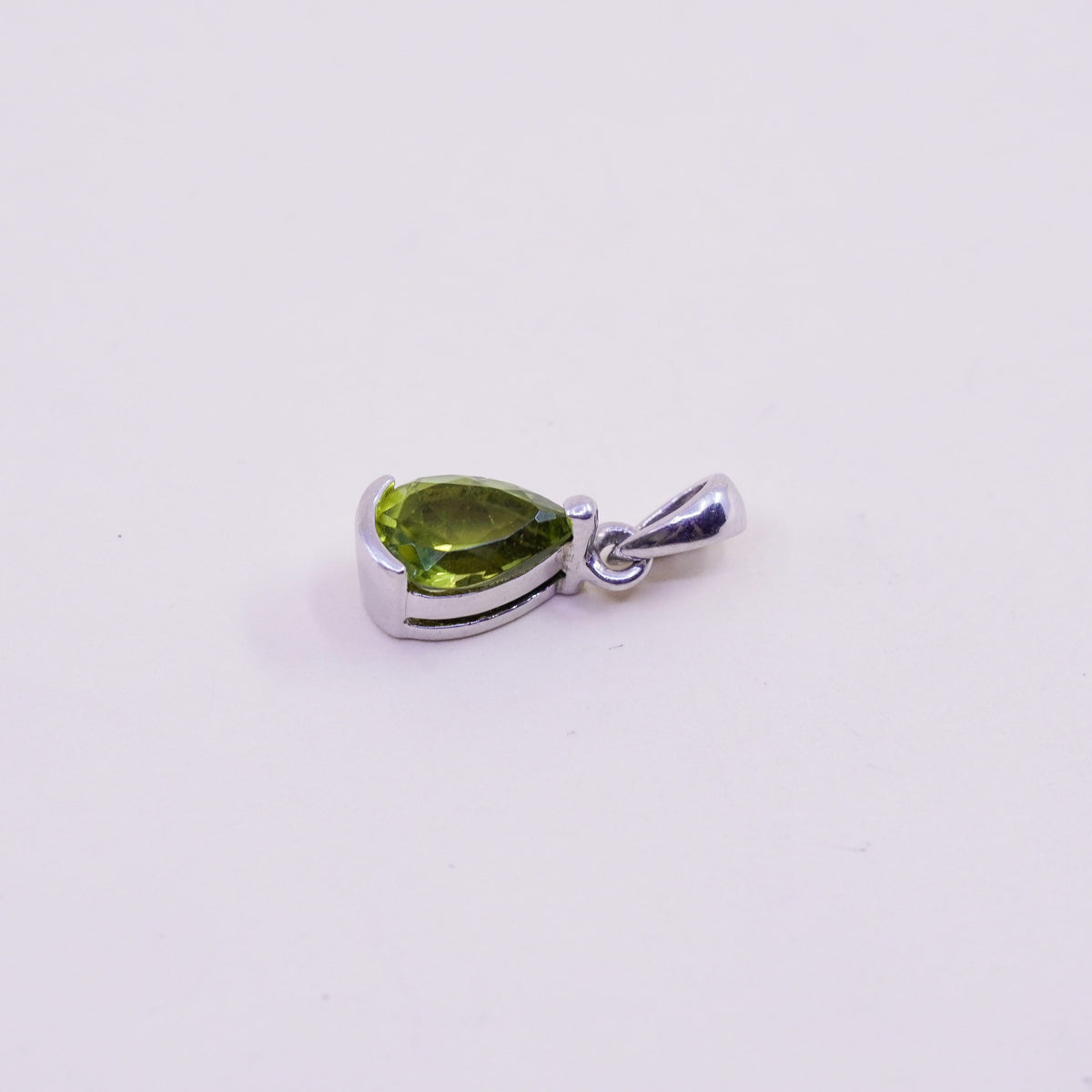 Vintage handmade Sterling 925 silver angel pendant with teardrop peridot