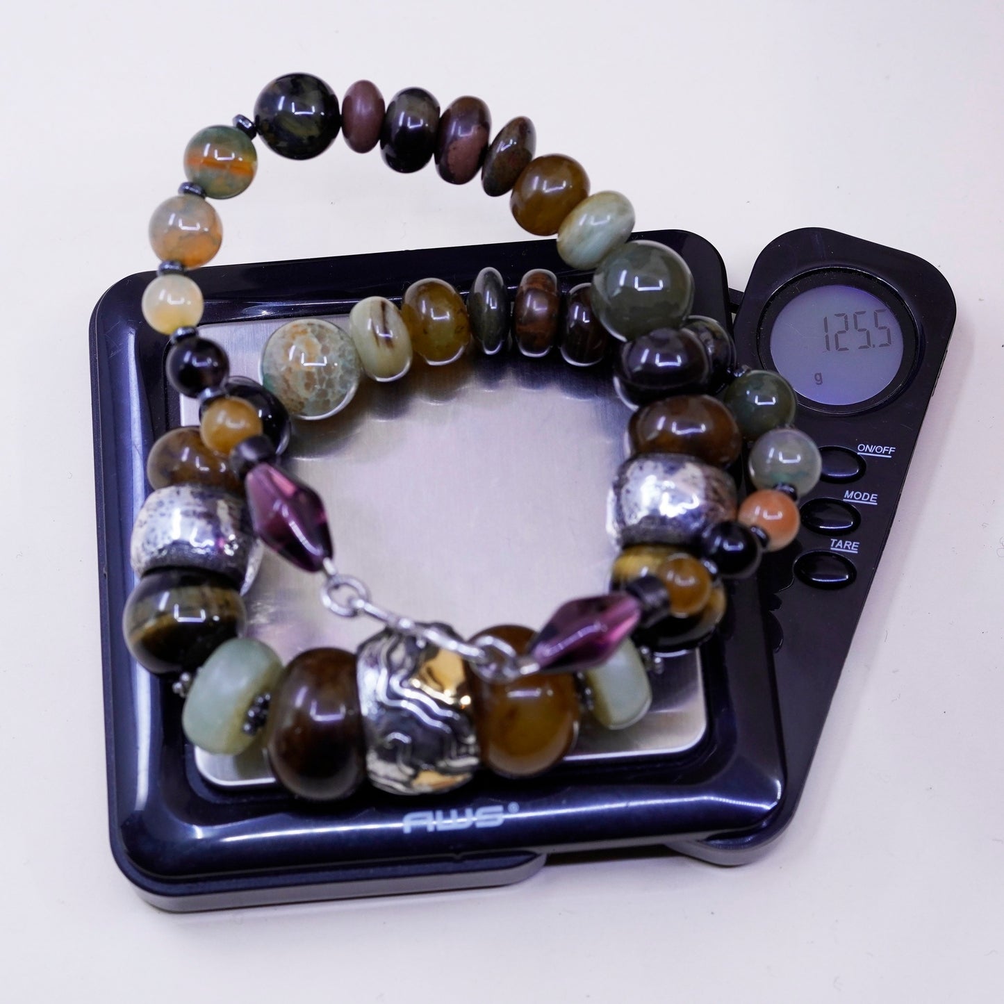 18”, vintage handmade necklace, genuine golden tiger eye, agate jade beads