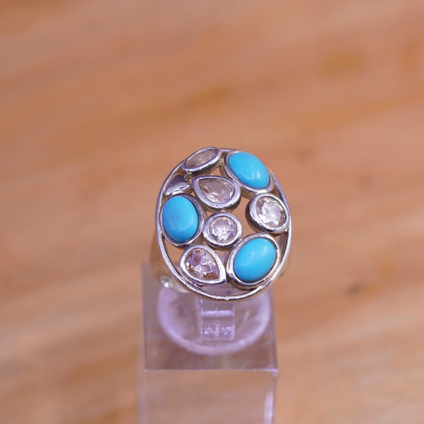 Size 5.75, vintage Native American Sterling silver handmade ring turquoise cz