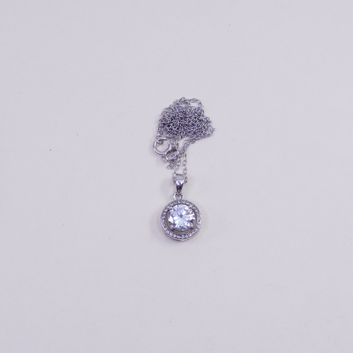 18”, vintage Sterling silver necklace, 925 circle chain with circle pendant Cz