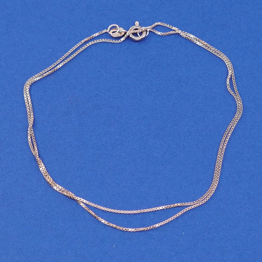 18", 1mm, vtg Sterling silver necklace, rose gold 925 box chain, 925 Italy