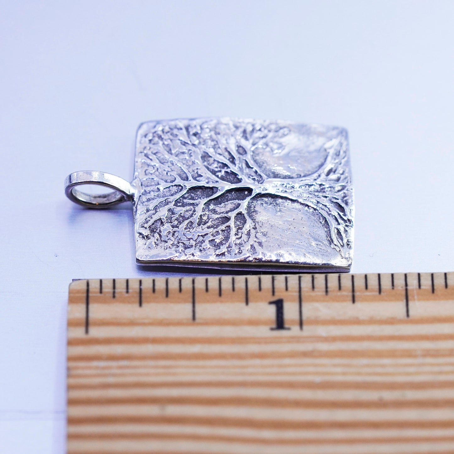 antique sterling 925 silver handmade relief tree pendant