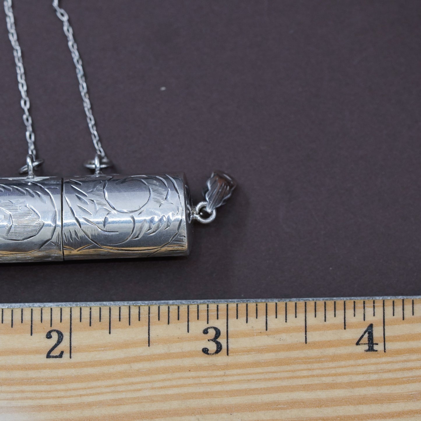 Vintage Sterling silver handmade pendant, 925 filigree long photo locket