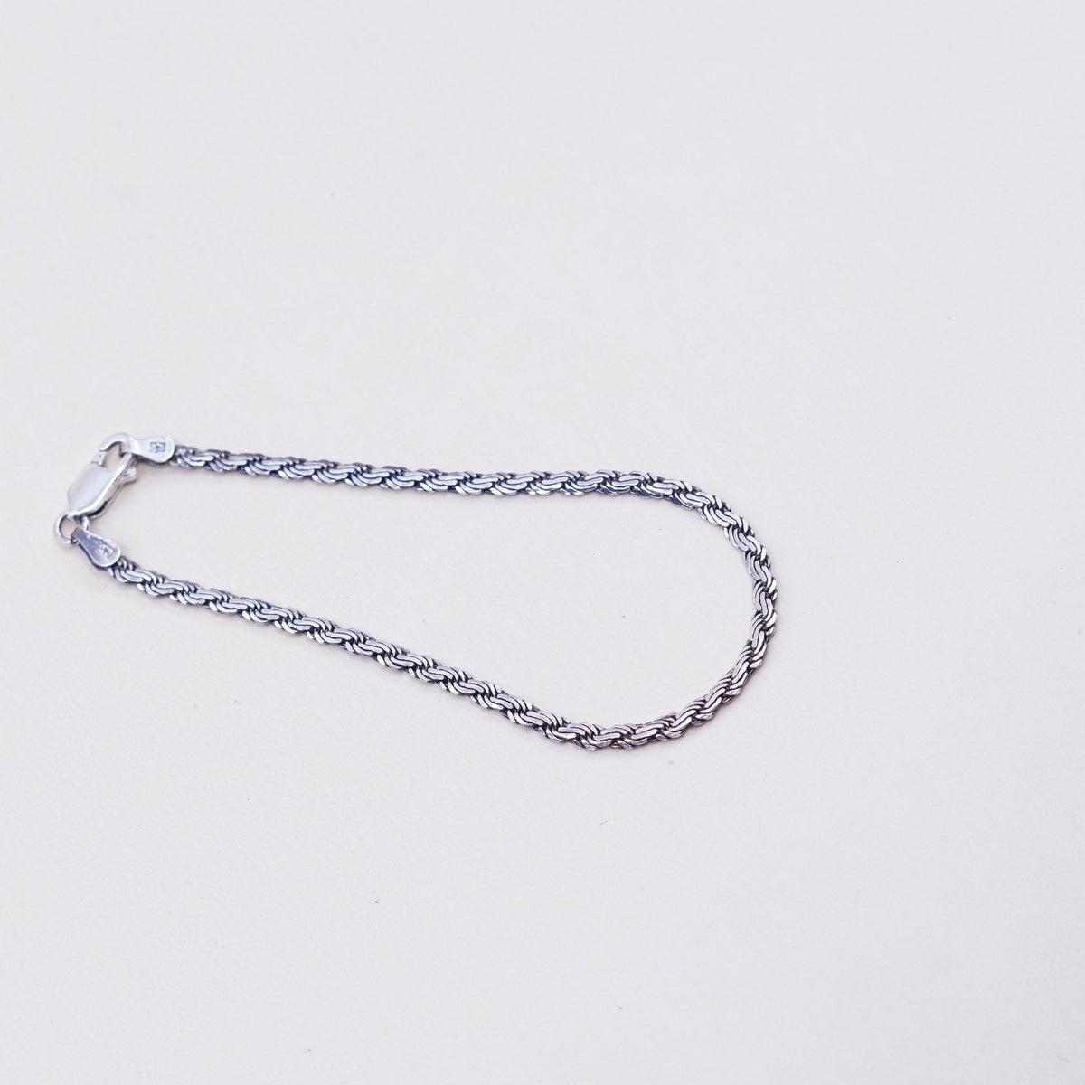 7.25”, 3mm, Vintage sterling silver flatten nugget link bracelet, 925 chain