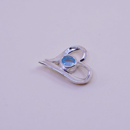 Vintage sterling 925 silver heart pendant with blue Cz