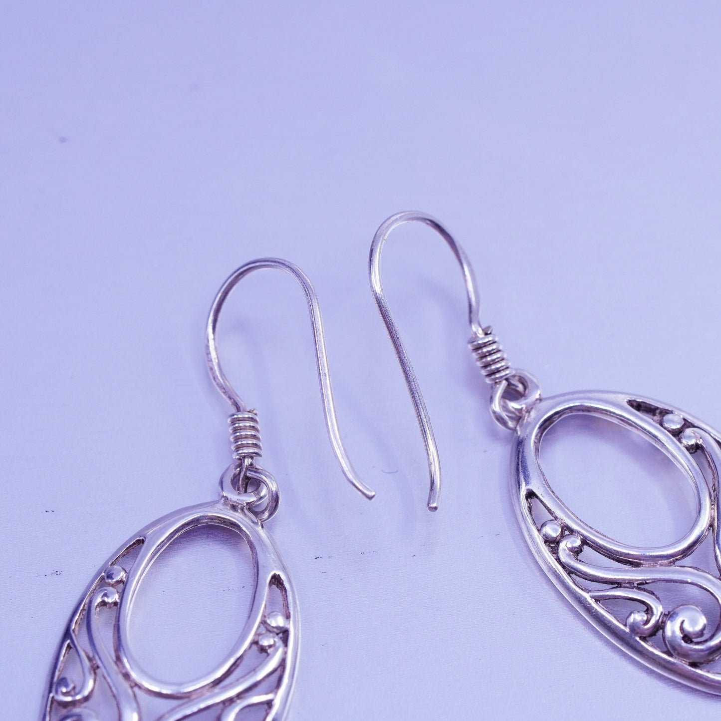 Vintage Sterling 925 silver handmade filigree oval earrings
