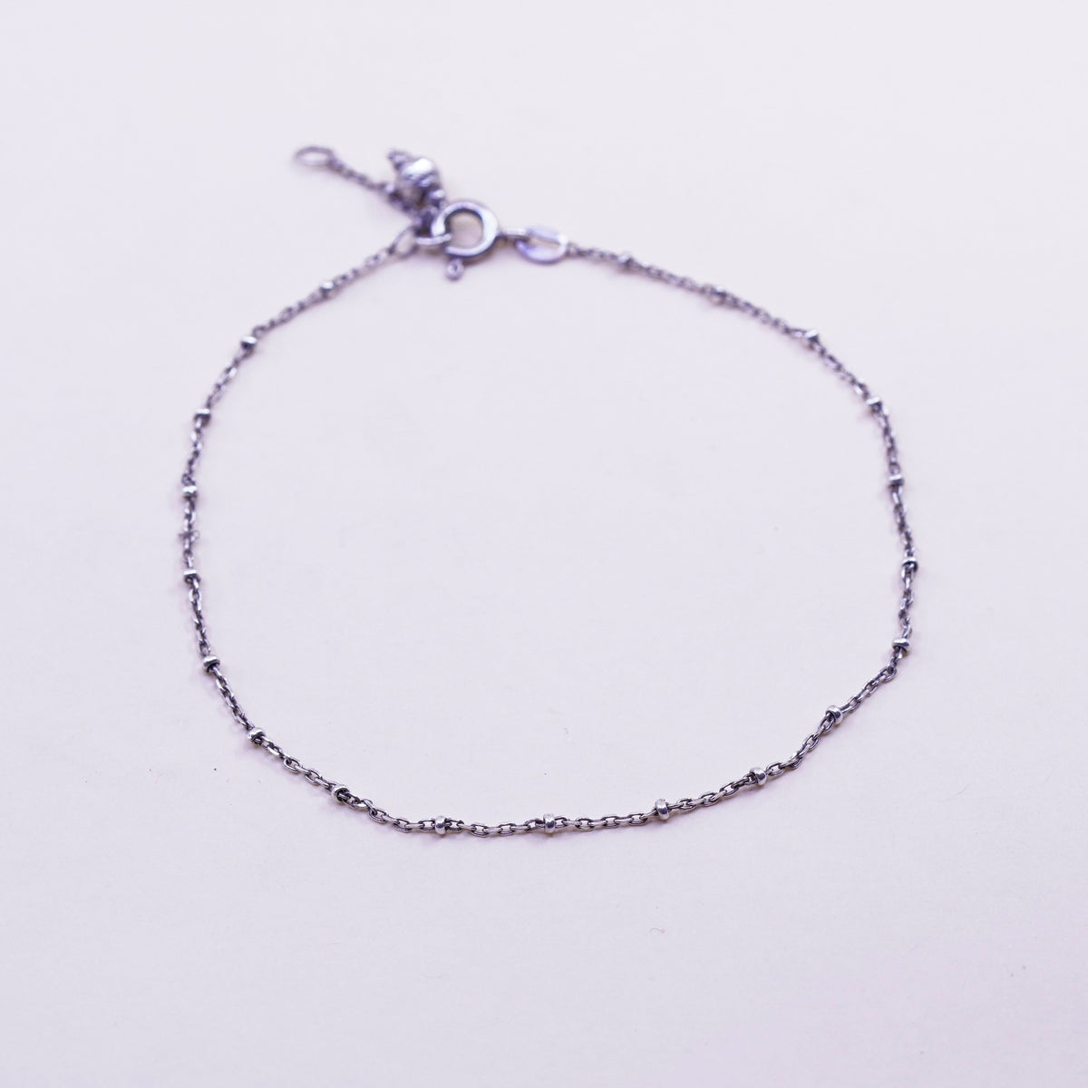 9.75”, 1mm, Vintage sterling silver handmade bracelet, 925 circle anklet beads