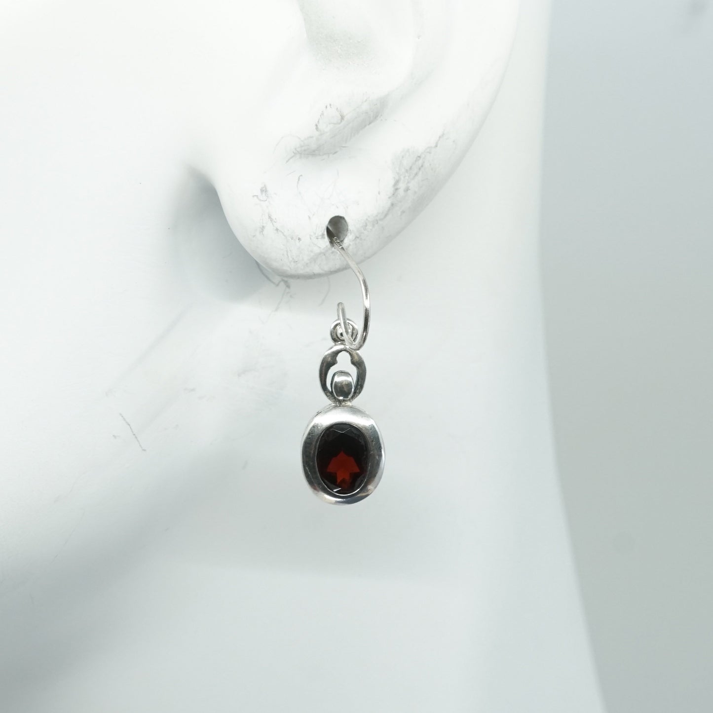Vintage sterling silver handmade earrings, 925 w/ ruby, stamped 925