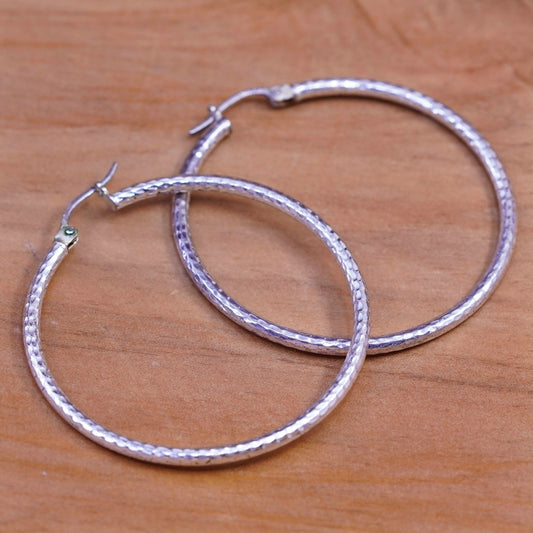 1.5”, vintage Sterling silver handmade earrings, textured 925 silver hoops