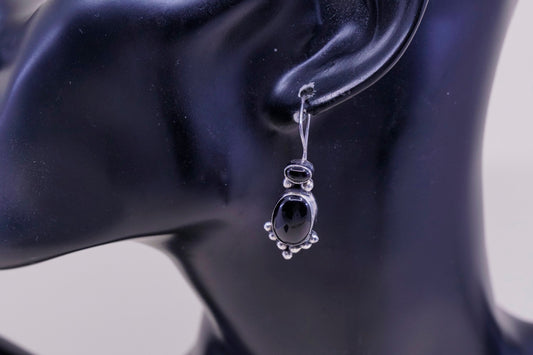 Vintage Sterling 925 silver handmade earrings with obsidian with beads