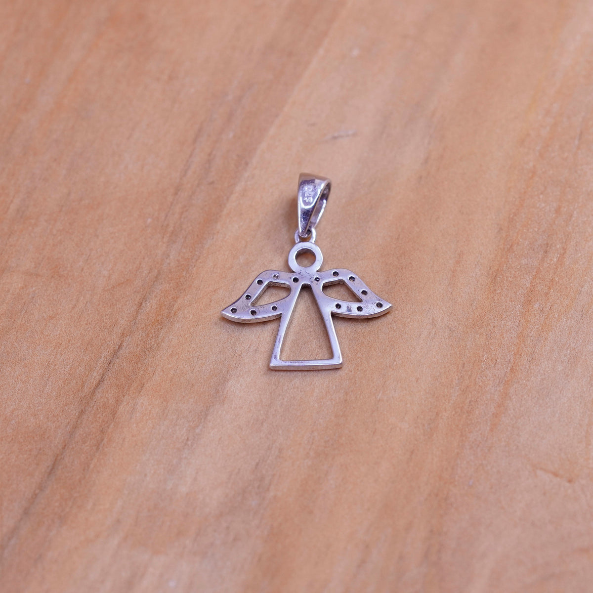 Vintage Sterling silver handmade pendant, 925 angel charm with diamond