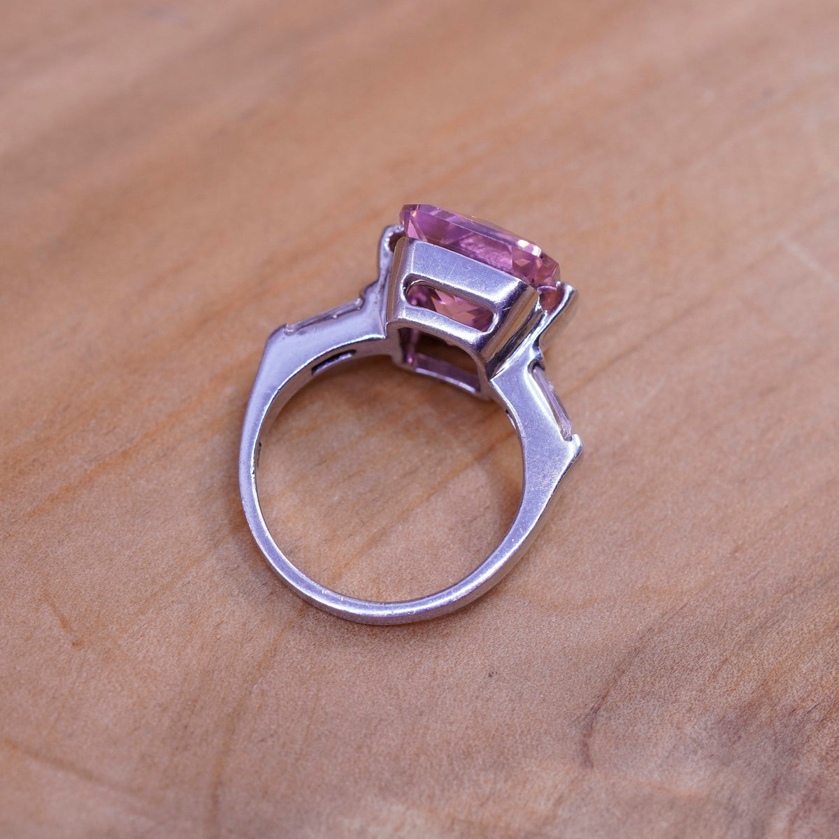 Size 4.75, vintage Sterling silver handmade ring, 925 band with pink Cz stone